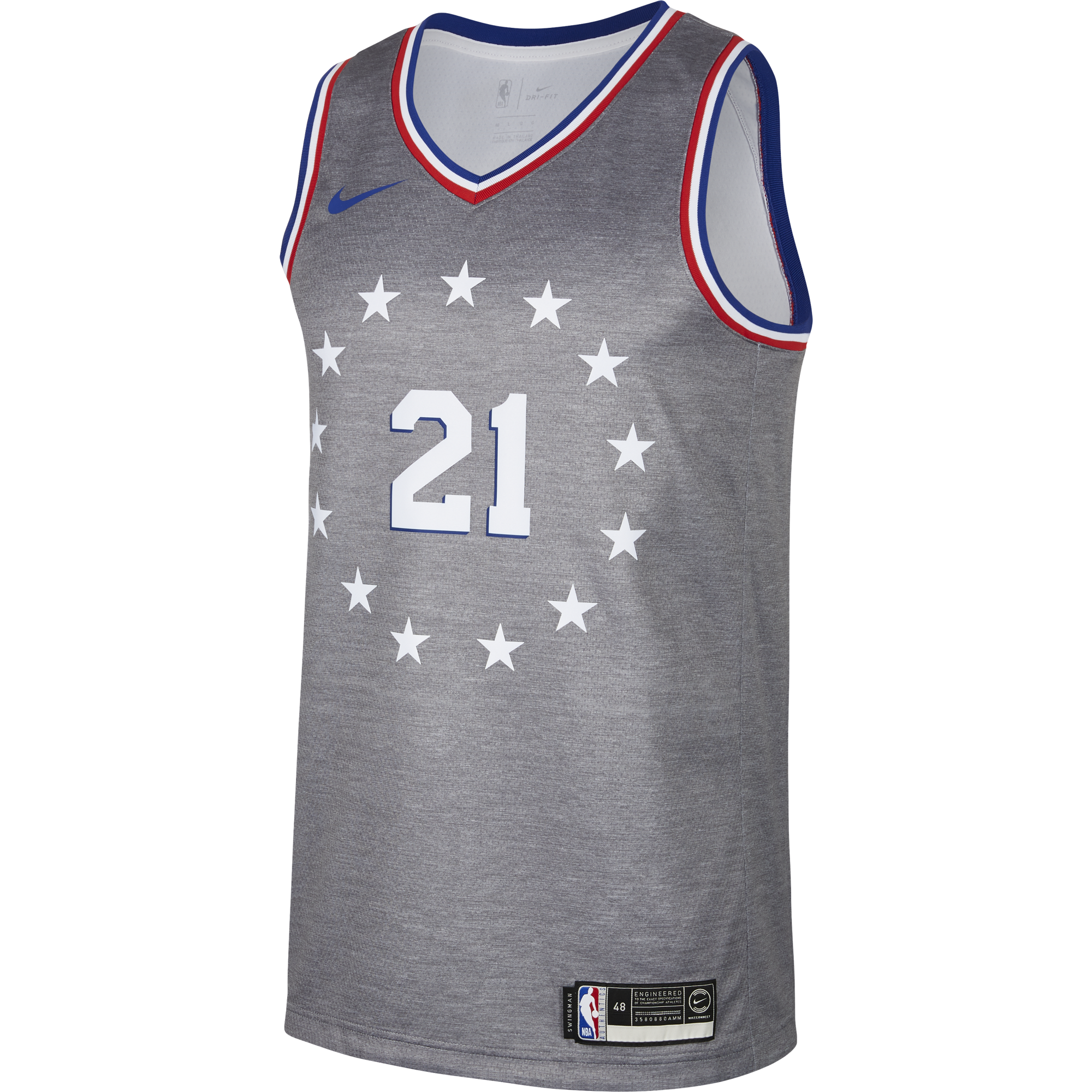 NIKE NBA PHILADELPHIA 76ERS JOEL EMBIID SWINGMAN JERSEY DARK GREY HEATHER pour 85 00 kicksmaniac