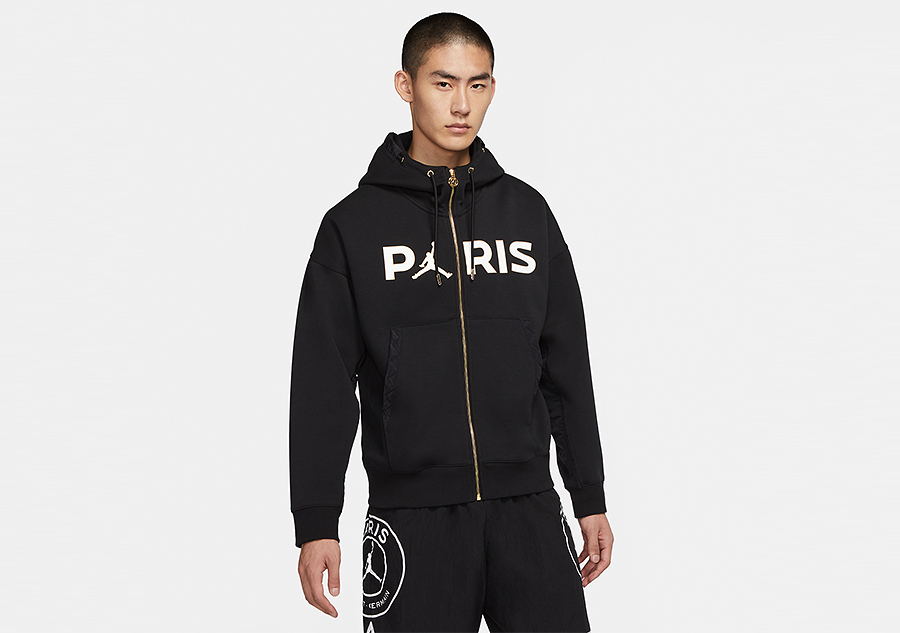 NIKE AIR JORDAN PSG PARIS SAINT-GERMAIN TRAVEL FLEECE HOODIE BLACK