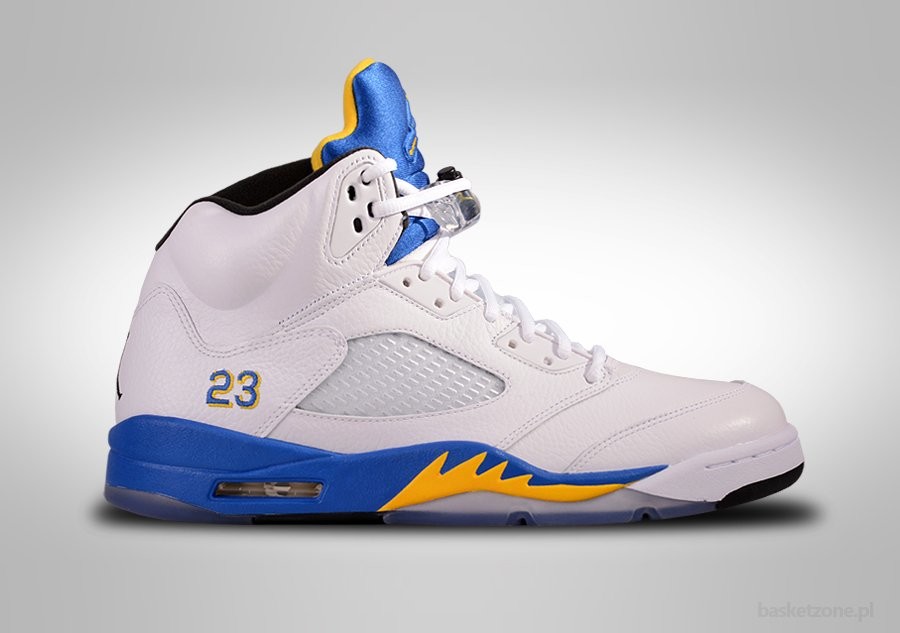 White blue and yellow jordan 5 best sale