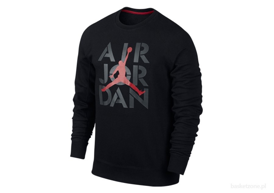 NIKE AIR JORDAN STENCIL FLEECE CREW BLACK GYM RED